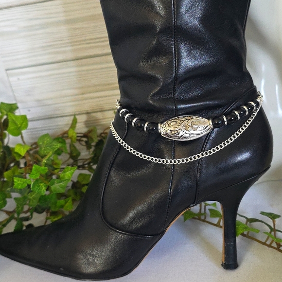 Western Boho Silver and Black Chain Boot Bracelet New - Picture 1 of 8